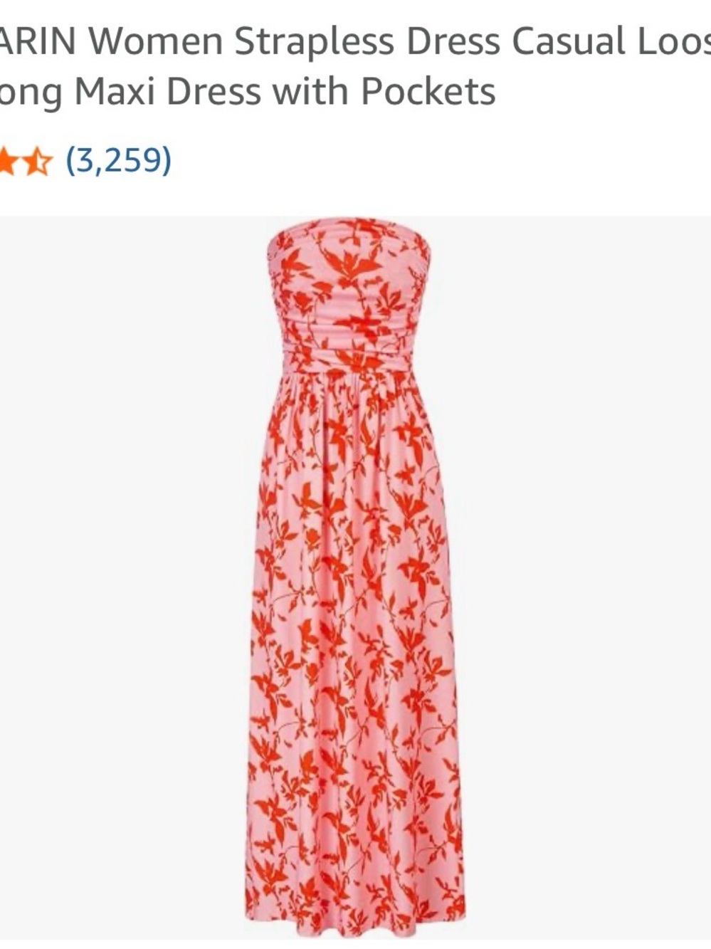 Grace Karin Strapless Pink Dress with Red Floral Print